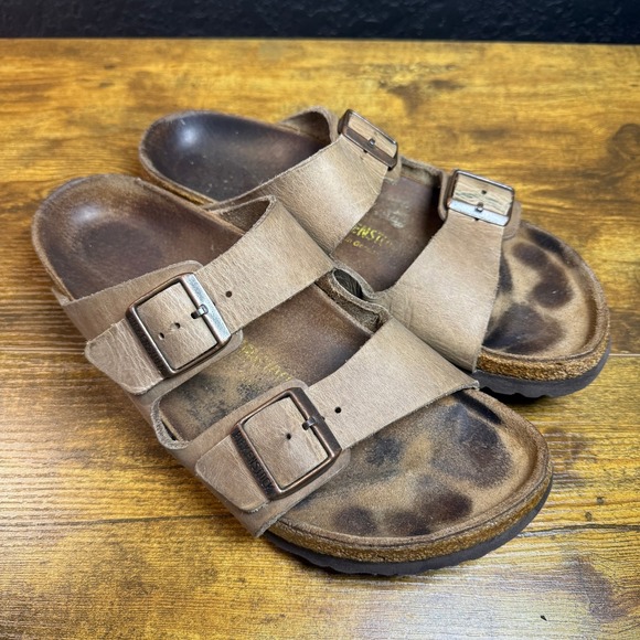 Birkenstock Arizona Sandal Leather Beige Size 43 EU 10 US 280 Slides Slip On - Picture 1 of 6